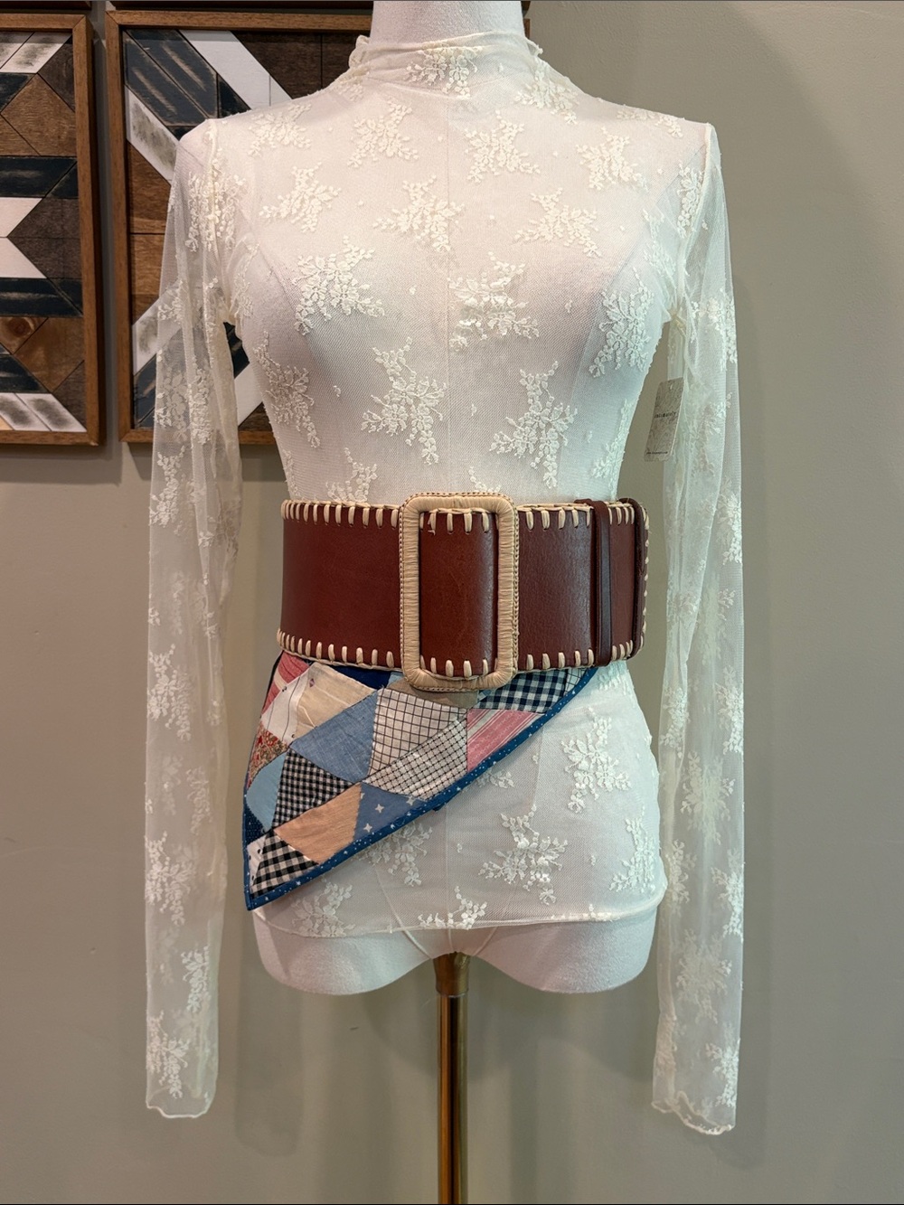 Polo Ralph Lauren Reversible Faux-Raffia Wide Leather Stitch Corset Belt Small